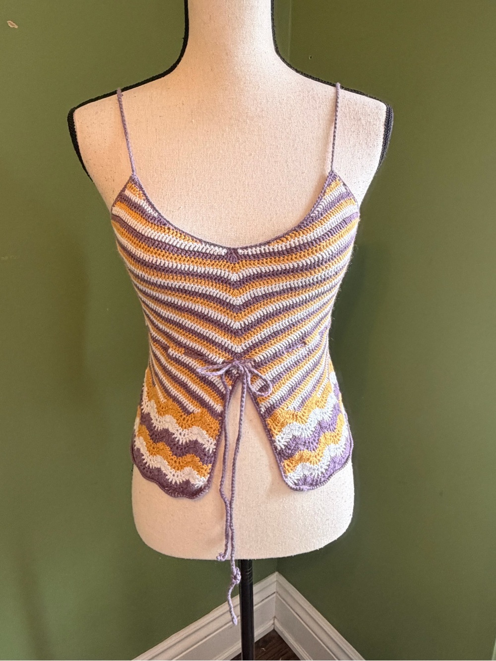 Blue Asphalt Striped Knit Spaghetti Strap Camisole in Lavender, Mustard & Cream